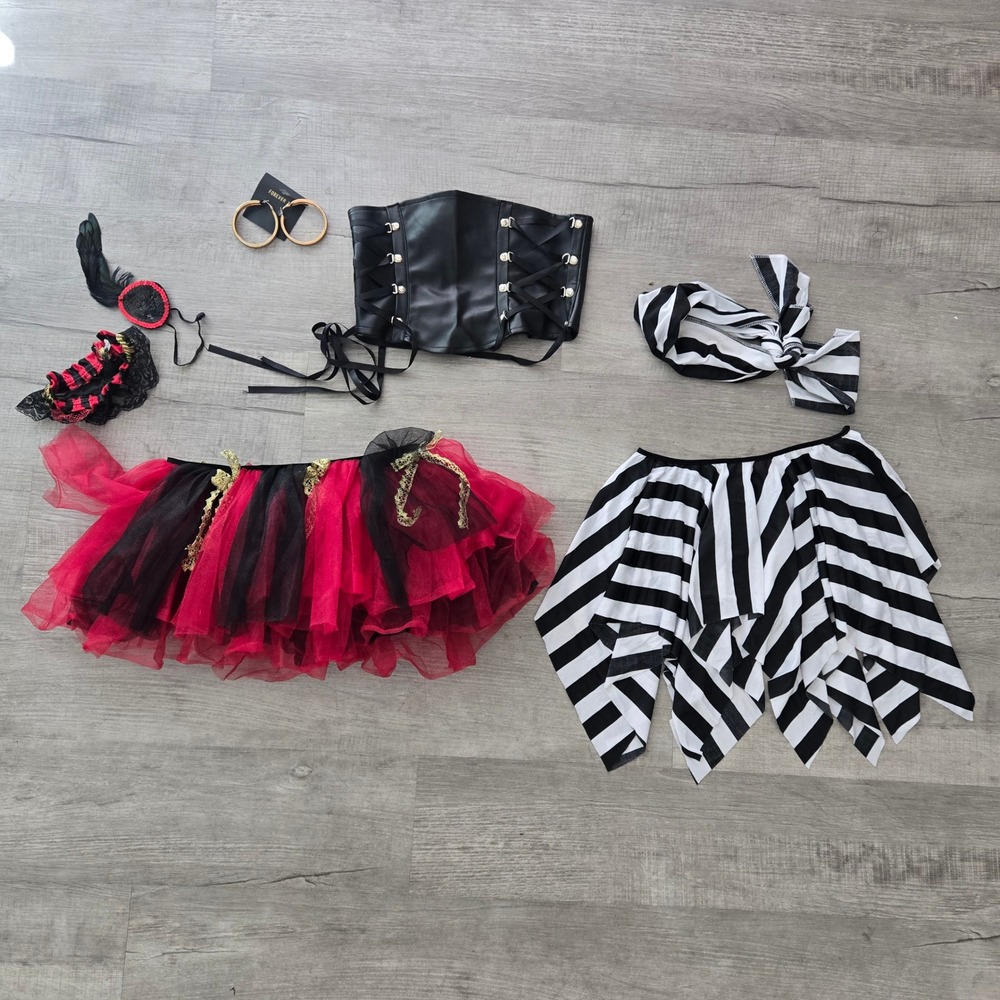 Pirate Costume Set Medium Black Red White Corset Tutu Skirt Accessories Sexy